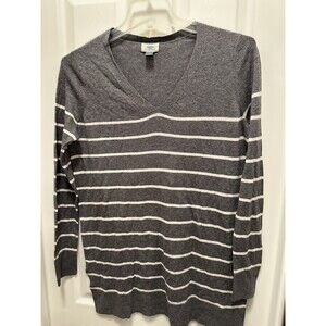 Old Navy LT Tall Long Sleeve Tunic - Gray w/White Stripe sweater, Vneck large.